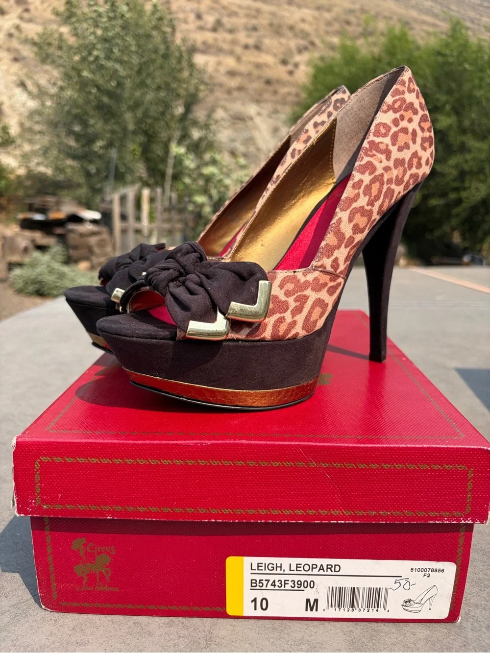 Circus by Sam Edelman Leopard Platform Peep-Toe Pumps - Brown/Black - Size 10